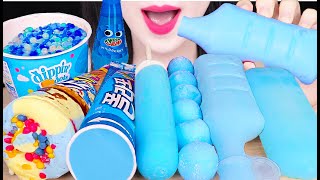 ASMR BLUE ICE CREAM ICE CRACKING POPPING STAR TUBE POPSICLE POLAR ICE 파란색 아이스크림 먹방 JANE ASMR 제인 [upl. by Marka]